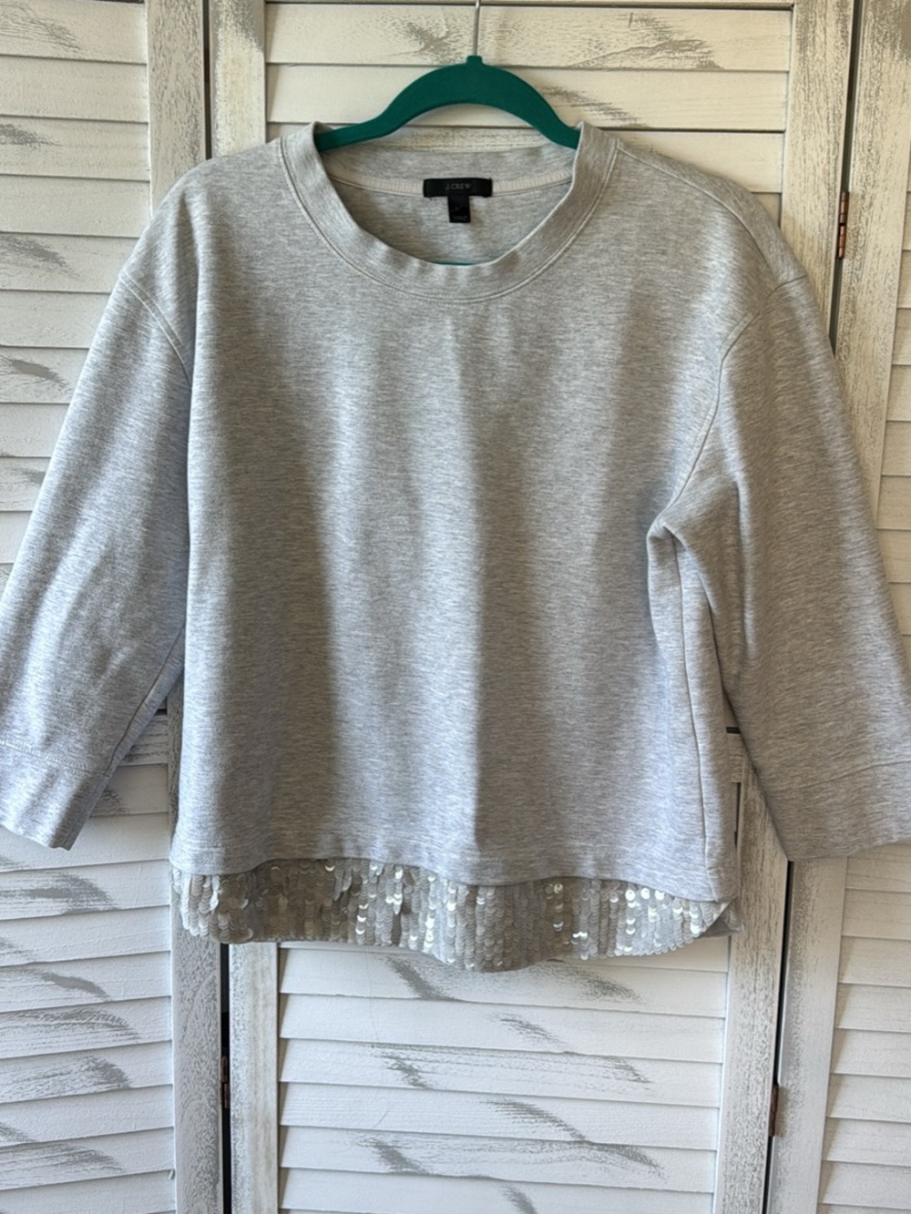 J. Crew Womens Light Gray Sweater with Sequin Hem Detail